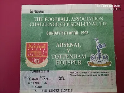 Fa Cup Semi Final Ticket 1993 Arsenal V Spurs • £4.50