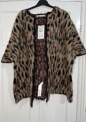 $73.18 • Buy Zara Brown Limited Edition Animal Print Alpaca Wool Blend Knit Cape Coat Size S