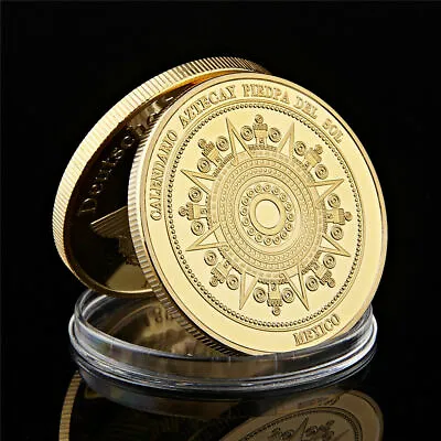 Maya Gold Plated Coin Mexico Mayan Prophecy Calendar Antique Souvenir Coin • $4.41