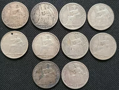 Lot Of 10 Silver 1921 Indochina 20 Cent Coins • $65