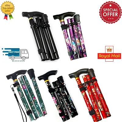 Walking Stick Easy Fold Adjustable Cane Lightweight Mobility Collapsible Sticks • £7.79