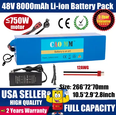 48V 8Ah Lithium Ion Battery Pack For 200W-750W Electric Bicycle Motor 2A Charger • $126.98