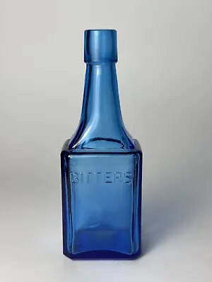 Vintage Large Blue Glass Embossed “Bitters” Bottle Wheaton NJ • $16.99