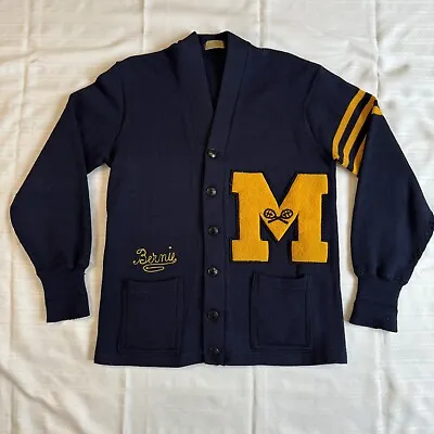 Beautiful Vintage University Of Michigan 1940s Dick Fischer Letterman Sweater • $149.99
