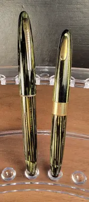 VINTAGE LOT Of 2 Sheaffer Fountain Pen Green Stripe 14kl Nibs 1055 • $99.99