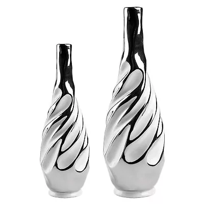 Yundu White And Silver Ceramics Vase Set Of 2 For Modern Home Décor • $29.99