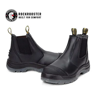 ROCKROOSTER Bakken Black Safty Steel Toe Cap Pull On Leather Work Boots AK227 • $115.20