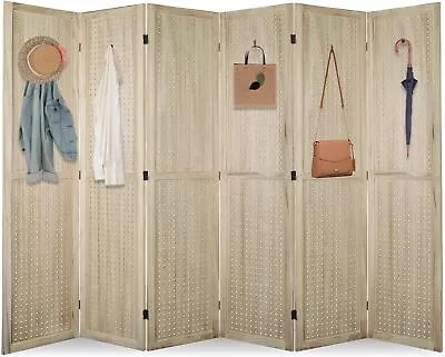 6 Panel Room Divider 5.6Ft Pegboard Display Wooden Room Divider Fold Privacy S • $149.49