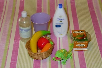 18  Tall Doll Accessories FOOD ~ Shower Gel ~ Chameleon ~ Water Bottle Cup ~ LOT • $14.99