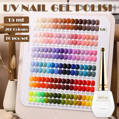 KALISA 10Pcs Gel Nail Set Gel Nail Polish Kit Glitter Soak Off UV Varnish 15ml • $9.99