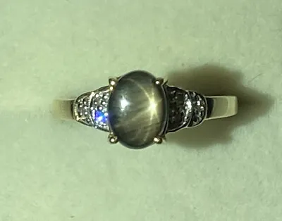 9ct Gold Black Star Sapphire & Diamond Ring - Size N 1/2 • $463.68