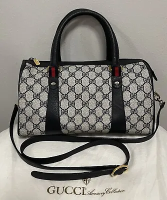 Vtg 80’s GUCCI Navy GG Monogram PVC Vinyl Boston Speedy Tote Crossbody Bag • $699