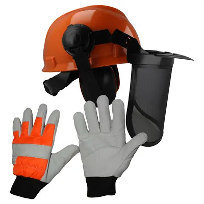Chainsaw Protection Helmet With Steel Mesh Visor & Chainsaw Gloves Medium • £45