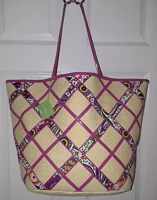 VERA BRADLEY Viva La Vera Lattice Pattern Straw Beach Pool Tote Bag NEW WT • $54.99