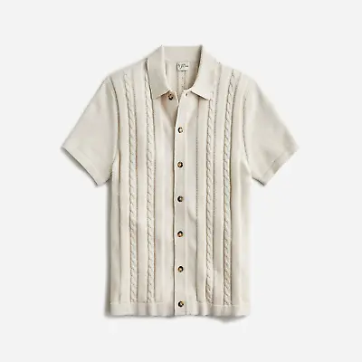 J. Crew Cotton Cable-knit Short-sleeve Cardigan Sweater-Polo Heather Natural NEW • $119.99