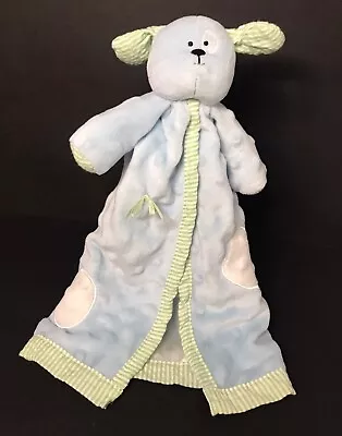 Mud Pie Blue Puppy Dog Lovey Minky Dot W/ Green Seersucker Trim Security Blanket • $29.99