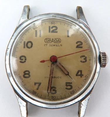 $20.50 • Buy Scarce Vintage Brand / Swiss Draga 17J Incabloc Military Style Mens Watch.