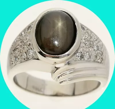 Mens Natural Diamond Black Star Sapphire Ring 14K WG Oval Size 9.25 4.50CTS! • $795