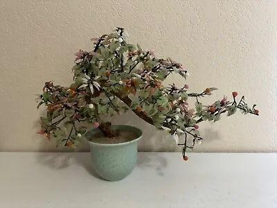 Vintage Chinese Jade & Quartz Bonsai Tree • $125