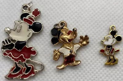 Vintage Walt Disney Productions Lot Of 3 Mickey Mouse Minnie Mouse Pendant Charm • $11.22