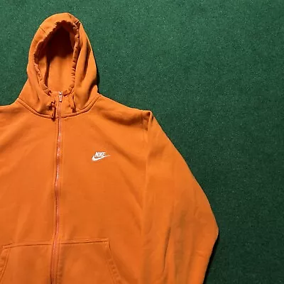 Vintage Nike Hoodie Mens XXL Orange Swoosh Side Check Sweatshirt Logo Zip Up • $29.99