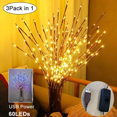 £4.95 • Buy LED Branch Twig Lights Light Up Willow Branches USB Plug-in Christmas Decor UK