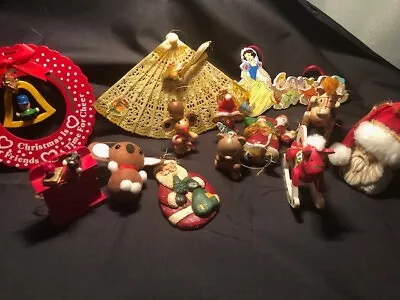 Lot Of 13 VTG Christmas Ornament Disney Mice Santa Claus Rocking Horse Bear Wood • $7.99