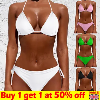£5.46 • Buy Women's Swimwear Bikini Set Bathing Suit Bra Briefs Strappy Halter Swimsuit  +UK