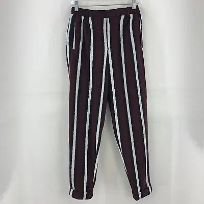 ASOS Burgundy White Black Vertical Striped Tapered Leg Jogger Pants Mens Size 30 • $25