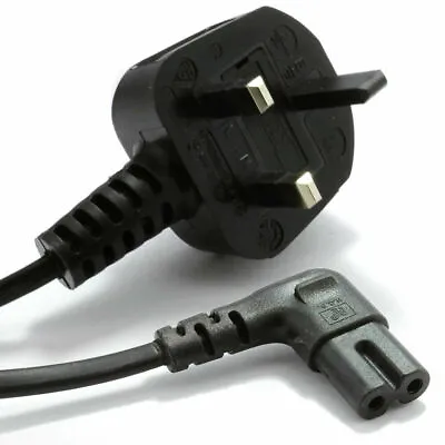 2m UK Plug To Right Angled Figure8(C7)Power Cable Black For Samsung LED Flat TV • £6.49