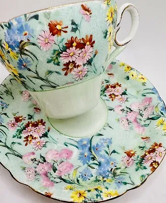 £45.48 • Buy Vintage Shelley England Melody Floral Chintz Pastel Green Cup & Saucer; Teacup