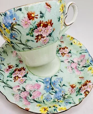 Vintage Shelley England Melody Floral Chintz Pastel Green Cup & Saucer; Teacup • $45.99