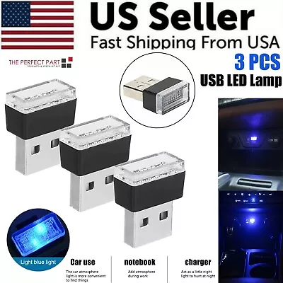 $5.89 • Buy 3x Mini Blue LED USB Car Interior Light Neon Atmosphere Ambient Lamp Accessories