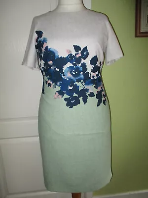 Eastex Size 14 Womens Pencil Dress Beige Green Floral - Lined • £5.99