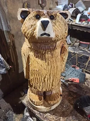 Chainsaw Carving Bear Great Gift Idea Elm Wood Home Garden  Sculpture Art Craft  • £85