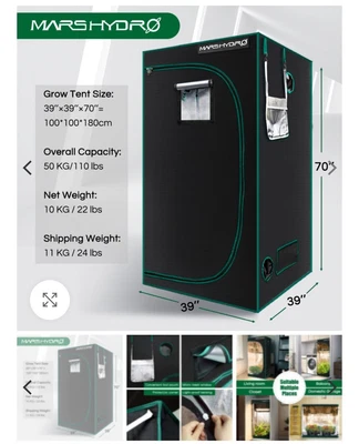£65 • Buy Mars Hydro 39”x39”x71” Hydroponic Indoor Grow Tent -3.3’x3.3′(100x100x180cm)