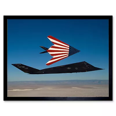 USAF F-117 Nighthawks American Flag Stealth Attack Aircraft Framed Print 12x16 • £11.99