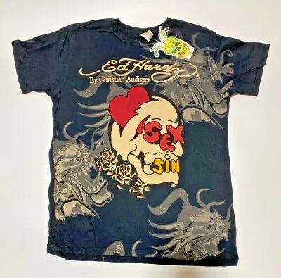 Authentic New Vintage Men's Ed Hardy T-shirt Sex/Sin Black S-M • $32.95