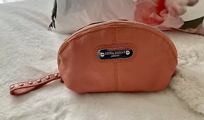 Beautiful Edina Ronay London Salmon Pink / Coral Leather Clutch Bag Pouch ~ VGC • £18.99