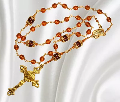 Unbreakable Handmade Anglican Rosary Topaz Color Czech Druk Pressed Glass Beads • $77