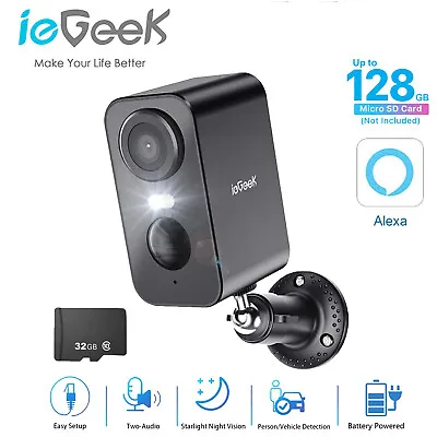 IeGeek Outdoor Wireless Security Camera 2K Home WiFi Battery CCTV System SD Card • £35.19