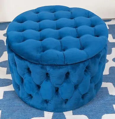 $136 • Buy 22.8 '' Dia Velvet Round Tufted  Storage Ottoman Coffee Table Blue