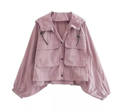 ZARA Fandy Lokar Safari Style Loose Hooded Pink Elegant Pockets Short Jackets S • $42