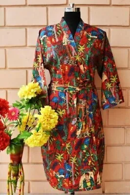 $43.99 • Buy Indian Frida Kahlo Women's Night Wear Long Kimono Bathrobe Maxi Dress Gown Robes