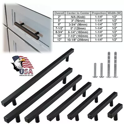 Black Square Modern Kitchen Cabinet Handles Bar Pulls Drawer Stainless Steel • $7.04