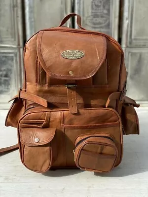 Vintage Leather Backpack Brown Rucksack Genuine Large Travel Bag • $85.50