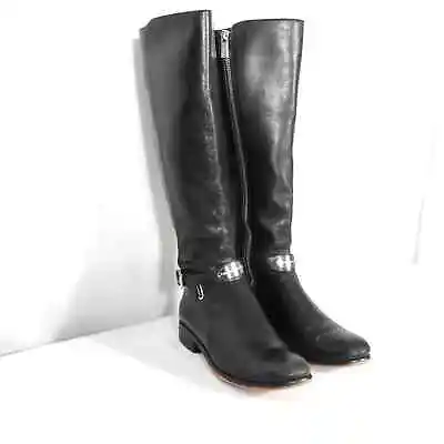 Women's Michael Kors Black Leather Arley Wide Calf Riding Boot 6M • $90