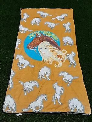 Vtg Blond Girl White Horses Equestrian Kids Slumber Party Sleeping Bag 30  X 70  • $24