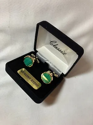 CL1803G CLASSIXjewels GOLD TONE PLATED COPPER CUFF LINKS+GENUINE MALACHITE STONE • $14