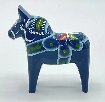 Swedish Dala Horse Wooden Handcrafted Blue White Yellow Green 4in Tall • £23.27